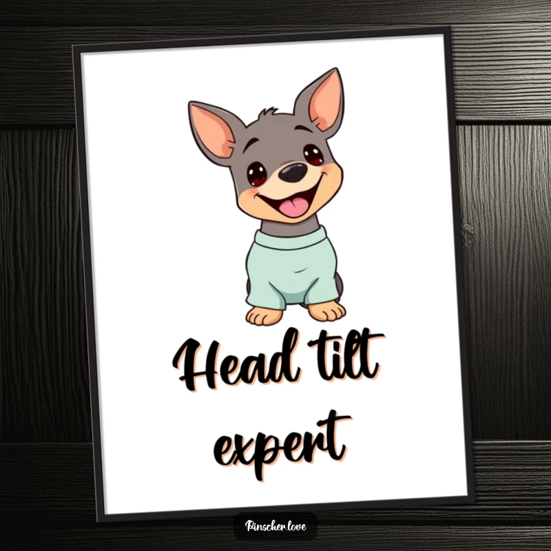 Funny Pinscher Poster: A dog tilts its head inquisitively, panting happily, conveying an adorable and humorous personality.