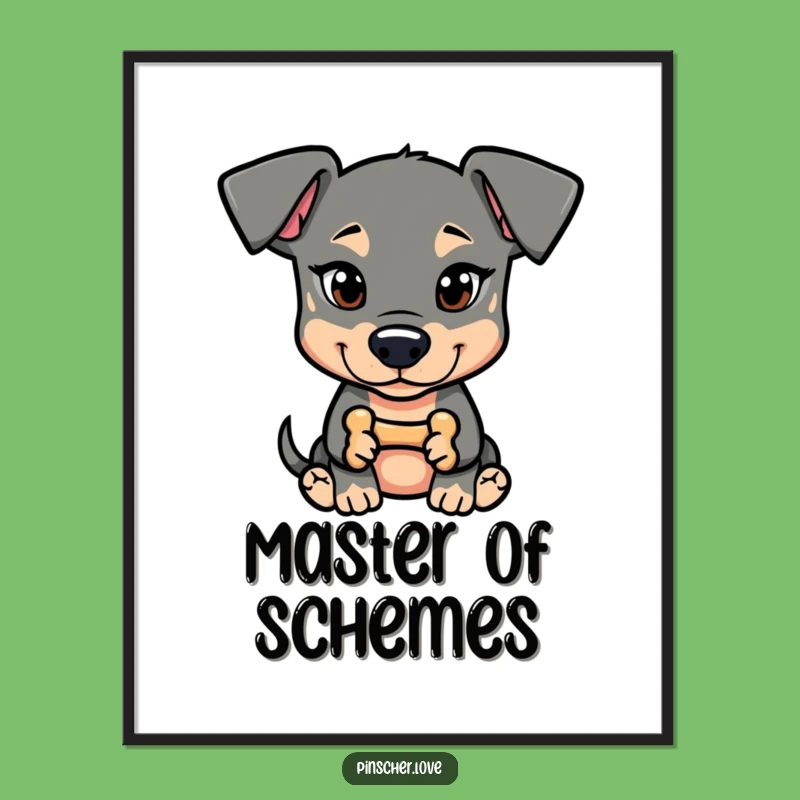 Funny Pinscher Mischief Poster: Whimsical Dog Art Print of a Sneaky Pup