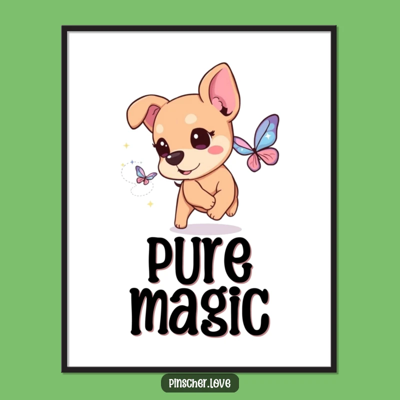 Funny Pinscher Sparkle Chase Poster: Whimsical & Magical Wall Art