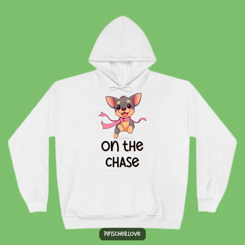 Cozy Funny Pinscher Puppy Ribbon Chase Hoodie - Warm Pup Wear, Gift
