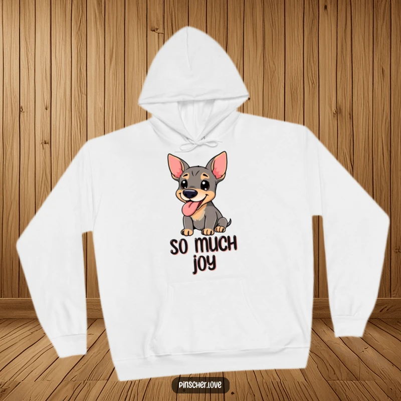 Funny Pinscher Hoodie - A cheerful pinscher dog with its tongue out, panting happily, offering comfort and a dose of pure doggy joy.