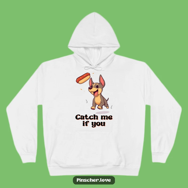 Funny Pinscher Hotdog Chase Hoodie - Cozy Canine Comedy Wear and Perfect Gift