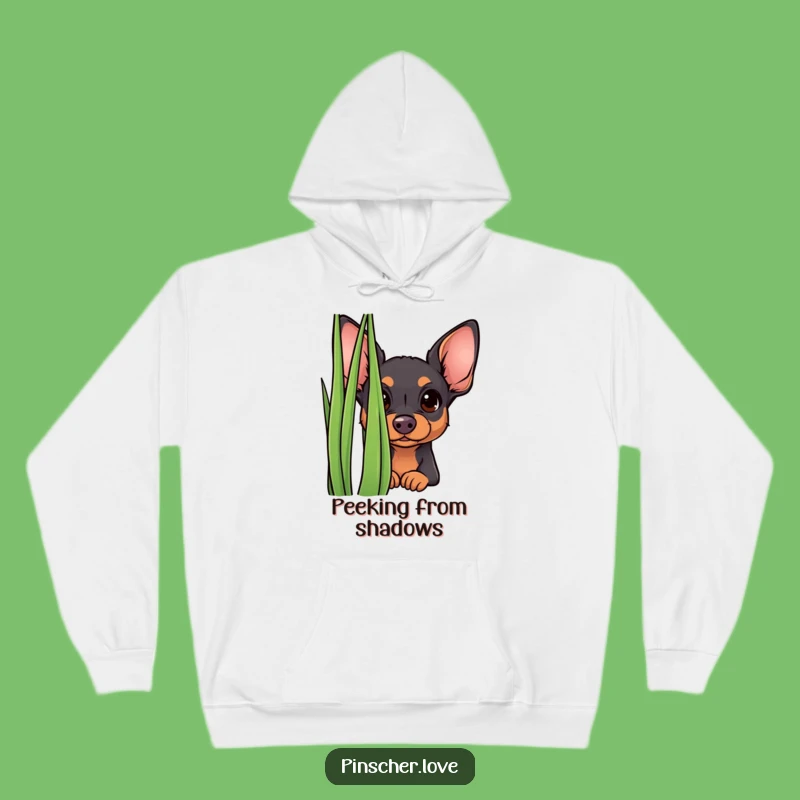 Cozy Funny Curious Pinscher Hoodie - Peek-a-Boo Pup Wear, Gift