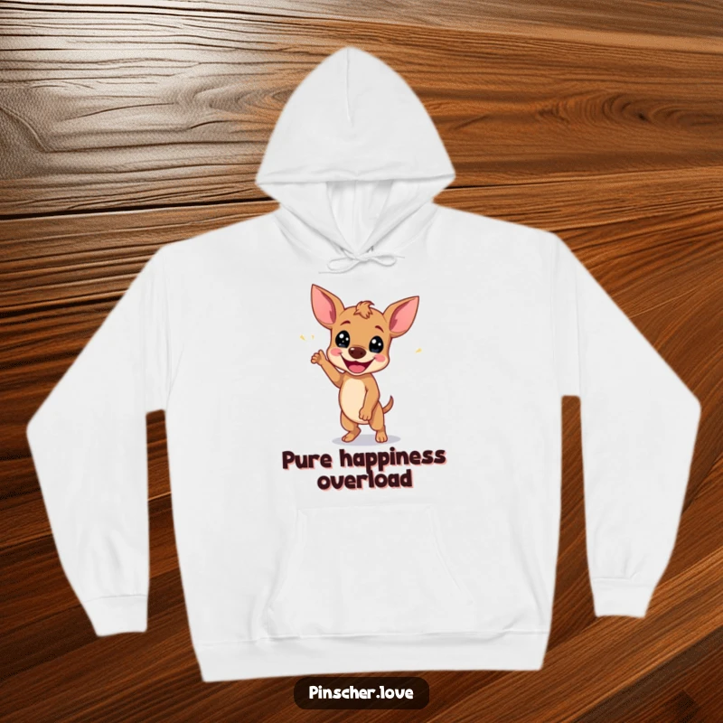 Funny Pinscher Hoodie: A dog does a happy wiggle dance, radiating pure joy and contagious positive energy.