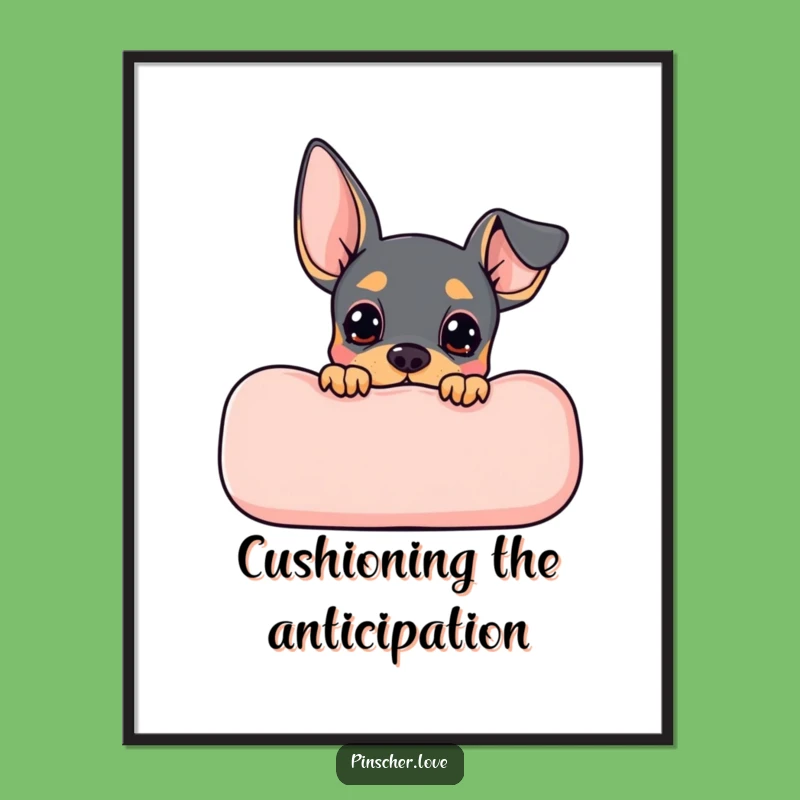 Funny Free Printable Wall Art: Anticipating Pinscher Behind Cushion - Downloadable Art!