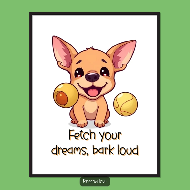 Free Printable Wall Art: Energetic Pinscher Ball Chase - Funny Downloadable Decor