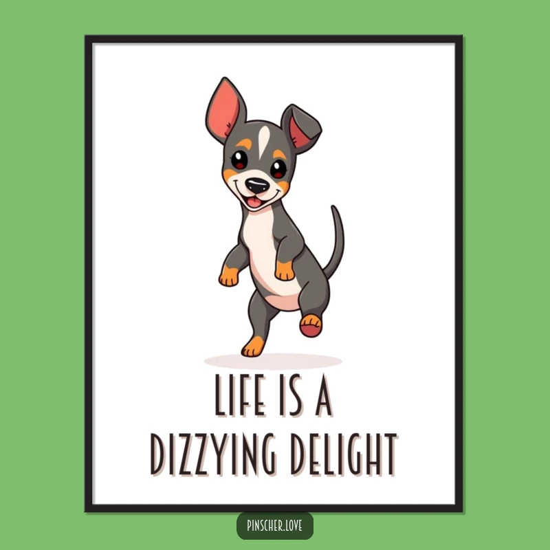 Free Printable Wall Art: Funny Spinning Pinscher Dog, Quirky Home Decor Downloadable Gift!