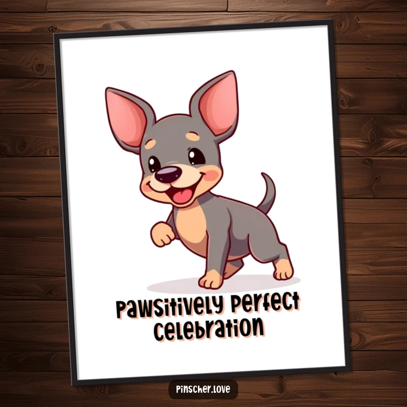 Funny Free Printable Wall Art: A pinscher with a tail blur performs a happy dance, bringing joy and humor to any room.