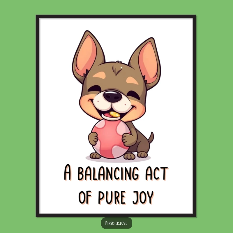Free Printable Wall Art: Pinscher Balancing Ball Funny Downloadable Art