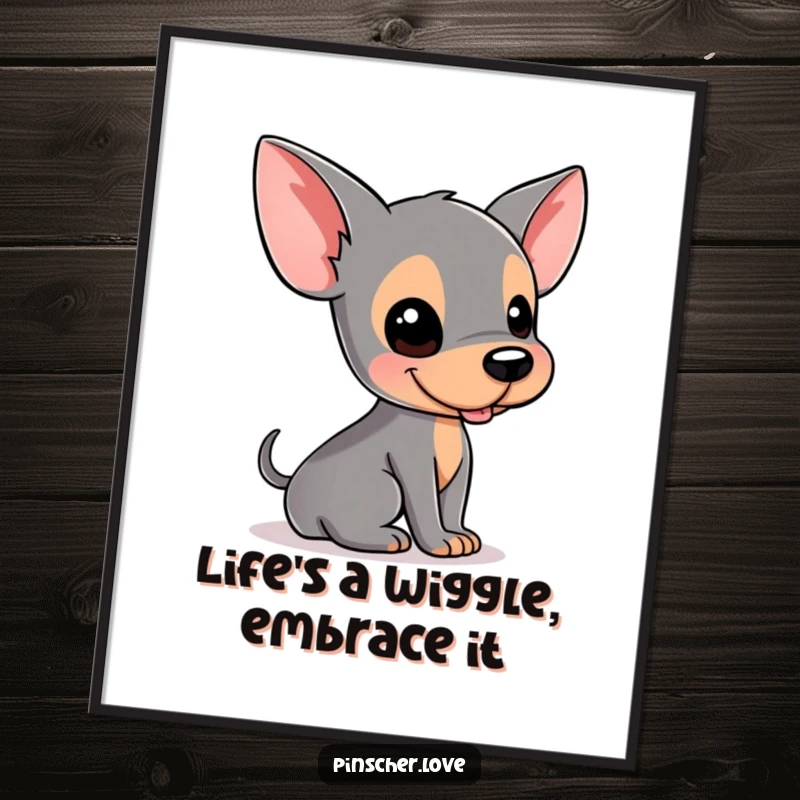 Funny Free Printable Wall Art: A pinscher dog gleefully rolling on its back, captured in a moment of pure, wiggly joy.