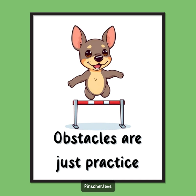 Free Printable Pinscher Wall Art: Determined Hurdle Jump Downloadable Art