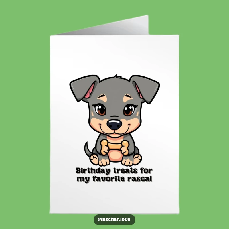 Free Printable Funny Pinscher Birthday Card: Mischief Bone Dog Downloadable Gift