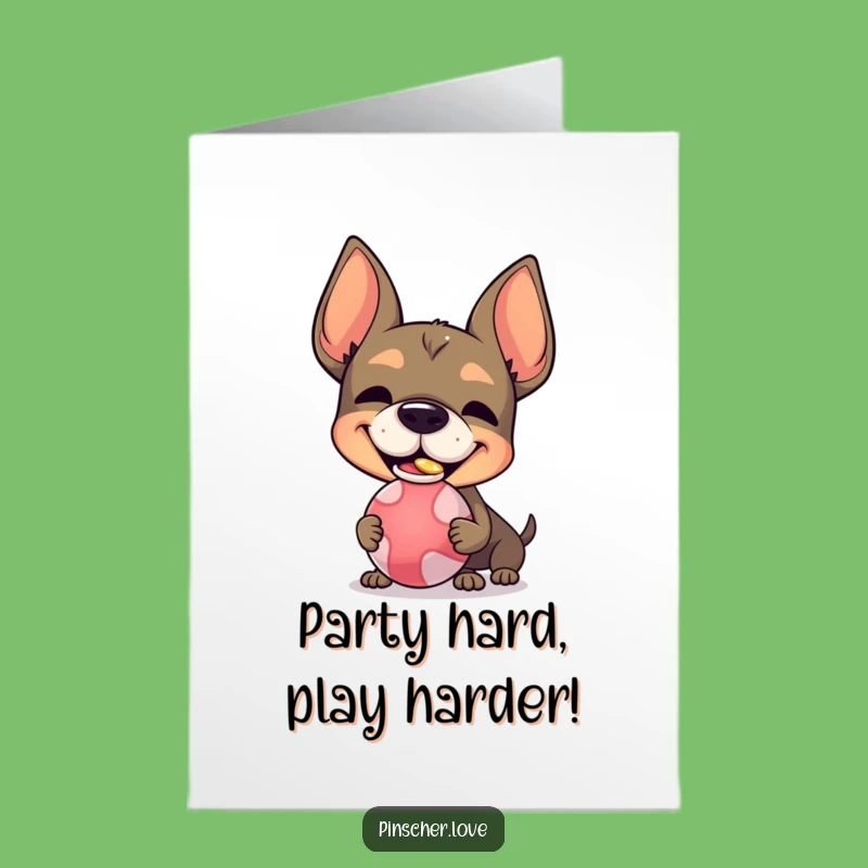 Free Printable Birthday Card: Pinscher Balancing Ball Funny Downloadable Gift