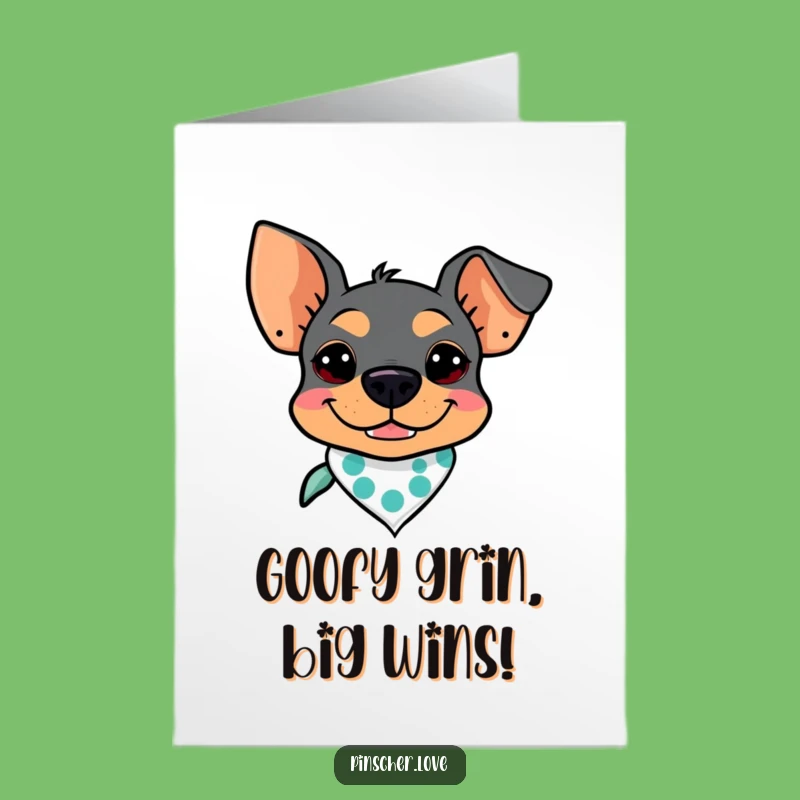 Free Printable Congrats Card: Goofy Pinscher Grin Bandana Downloadable Gift