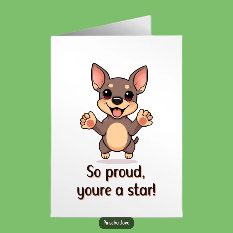 Free Printable Congrats Card: Pinscher Jump for Joy - Funny Downloadable Gift