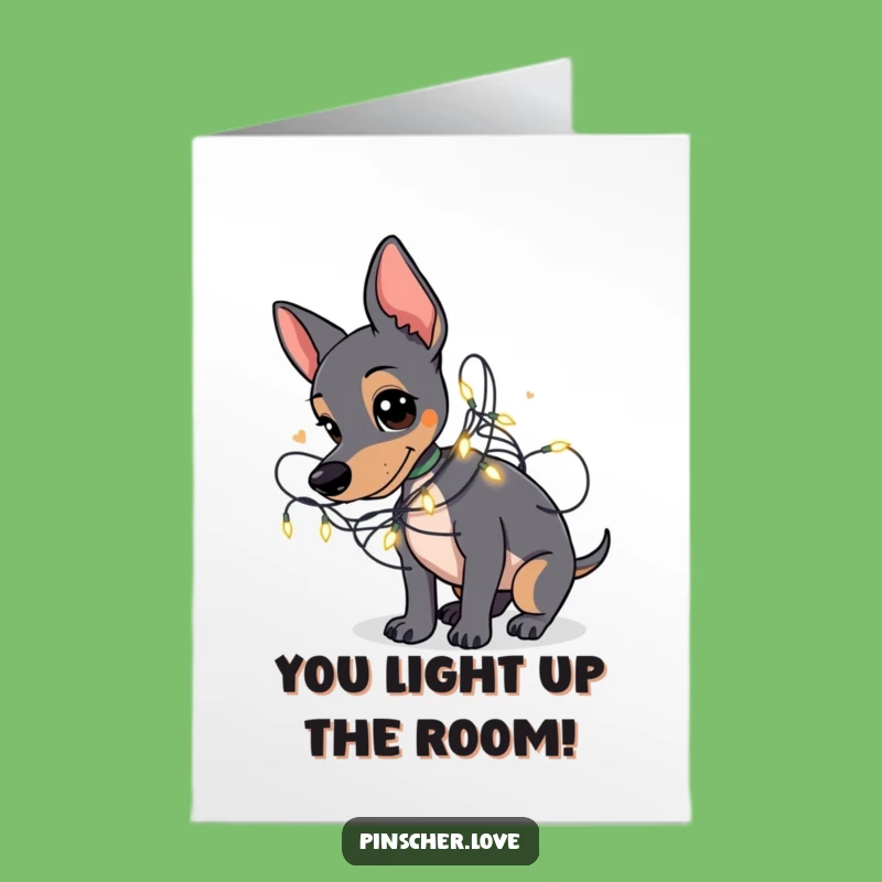 Free Printable Congrats Card: Festive Pinscher Fairy Lights - Downloadable Celebration Gift