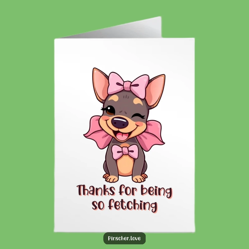 Free Printable Thank You Card: Dapper Pinscher Dog & Big Bow Gift