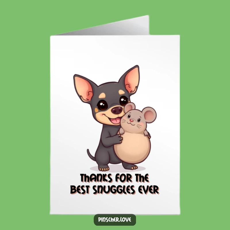 Free Printable Thank You Card: Grateful Pinscher Dog with Giant Squeaky Mouse Toy