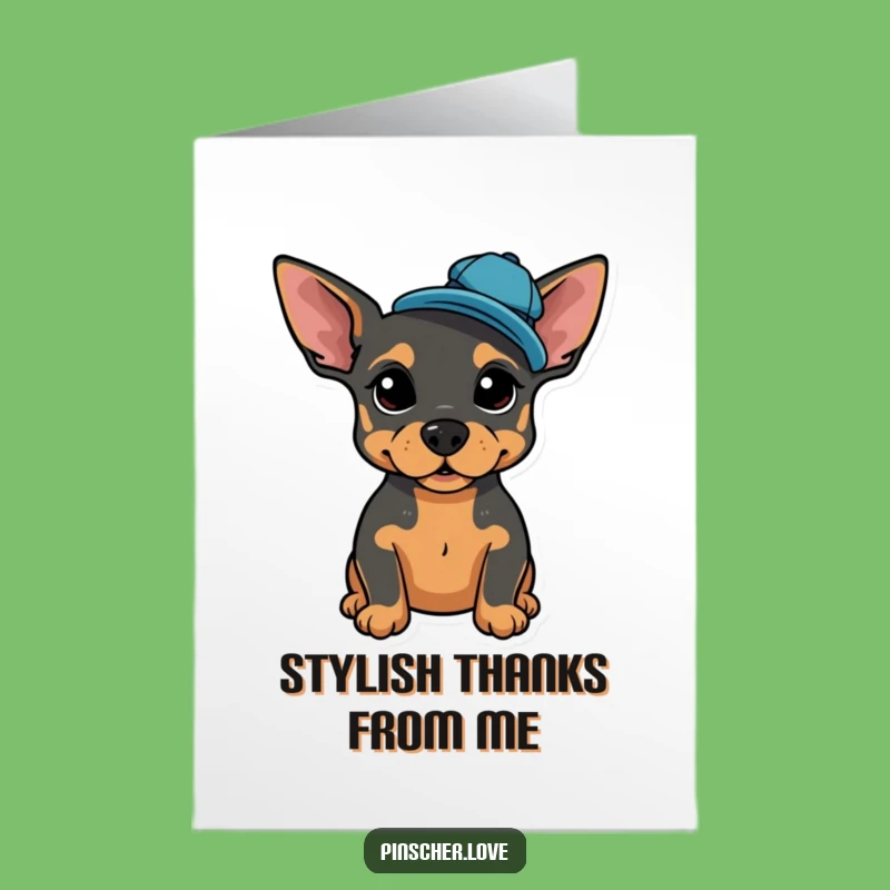 Free Printable Thank You Card: Stylish Pinscher, Tilted Hat, Humorous Downloadable