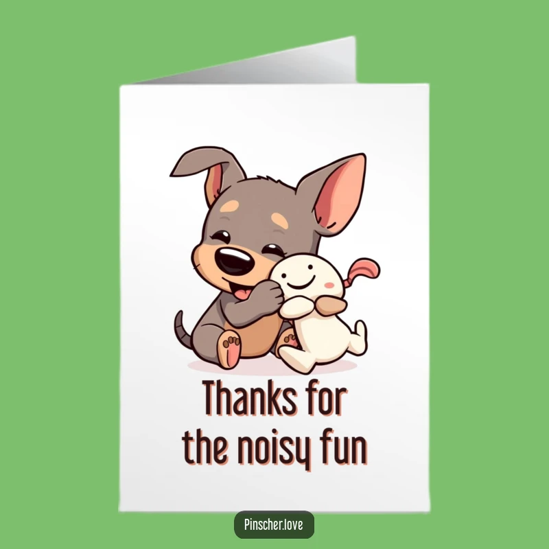 Free Printable Thank You Pinscher Card: Playful Toy Wrestle Downloadable Thanks