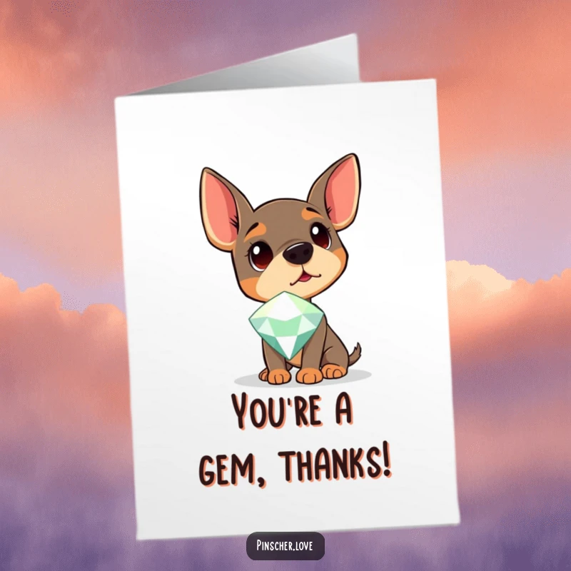 Funny Free Printable Thank You Card: Pinscher looks up in awe at a massive, dazzling gem. Great downloadable art.