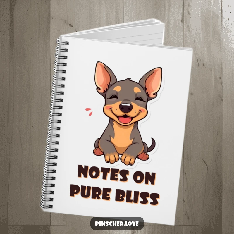 Funny Pinscher Notebook: A Pinscher rests its head with a happy sigh, ideal for notes and moments of relaxation.