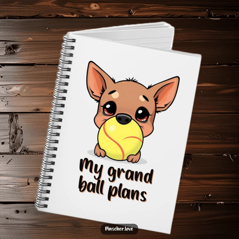 Funny Pinscher Notebook: A happy pinscher buries its nose in a comically large tennis ball, perfect for jotting down funny thoughts and ideas.