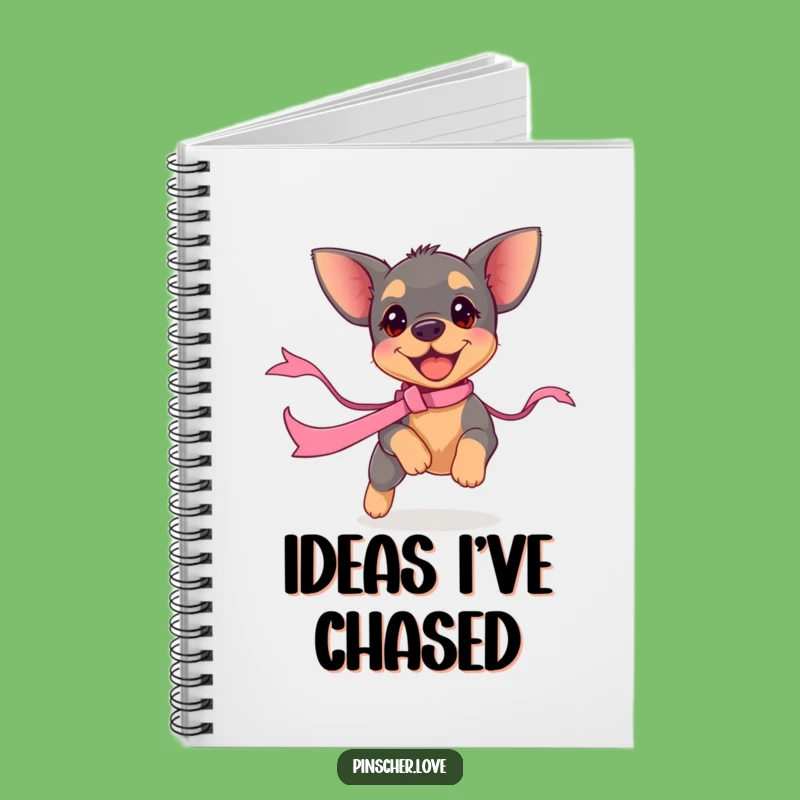 Funny Pinscher Puppy Ribbon Chase Notebook - Playful Journal, Gift Idea