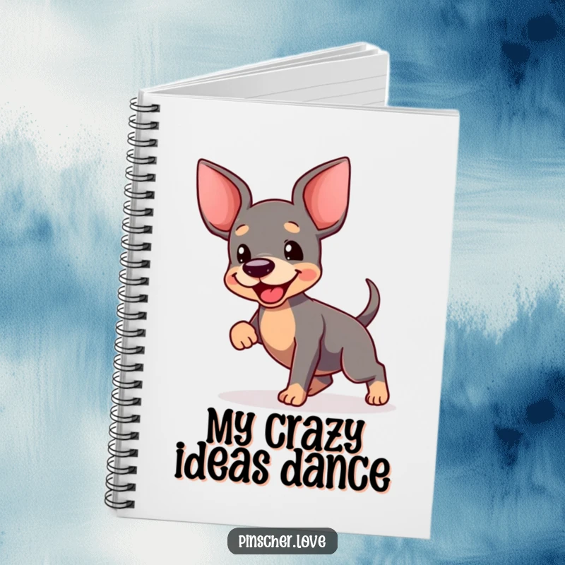 Funny Pinscher Dance Notebook: A pinscher happily dances with a blurred tail on the cover, inspiring creative writing and joyful thoughts.