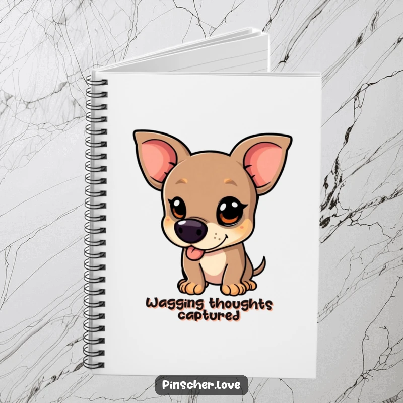 Funny Pinscher Notebook - A mischievous pinscher dog with a glint in its eye, wagging its tail vigorously, inspiring your notes with playful energy and humor.