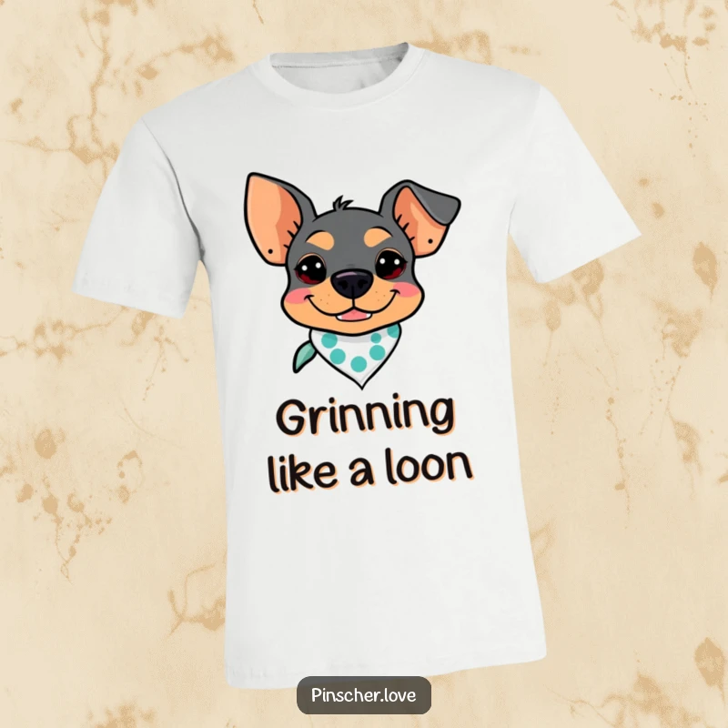 Funny Pinscher T-Shirt: A grinning Pinscher wearing a bandana, embodying cool dog vibes and playful mischief.
