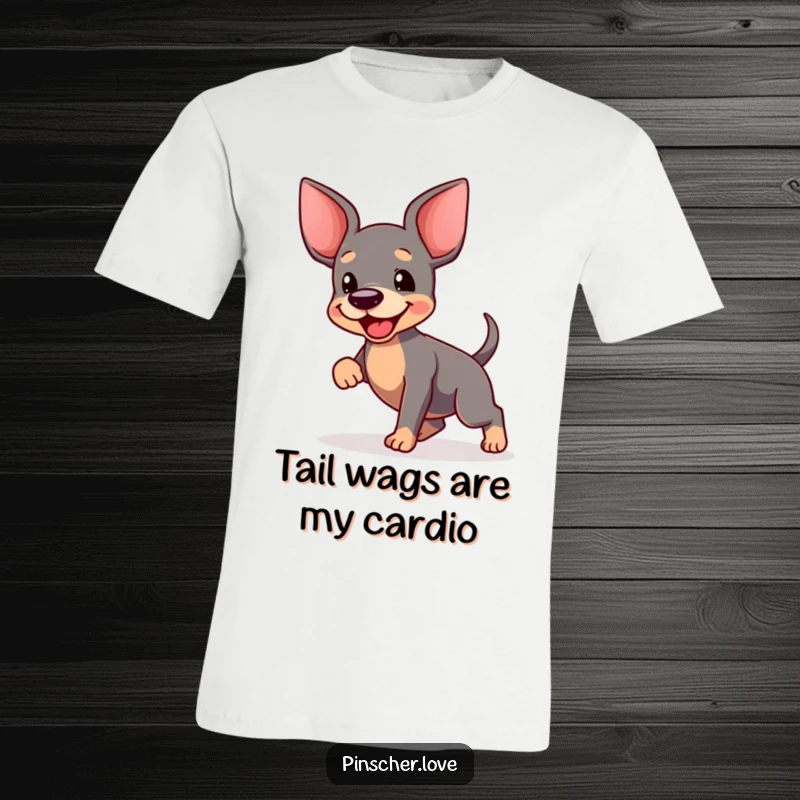 Funny Pinscher Dance T-Shirt: A happy pinscher performs a joyous dance, its tail a blur of excitement, conveying pure canine bliss.