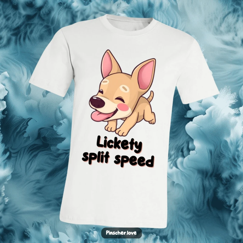 Funny Pinscher t-shirt, dog character tumbling forward with its tongue hanging out, goofy canine, perfect gift.