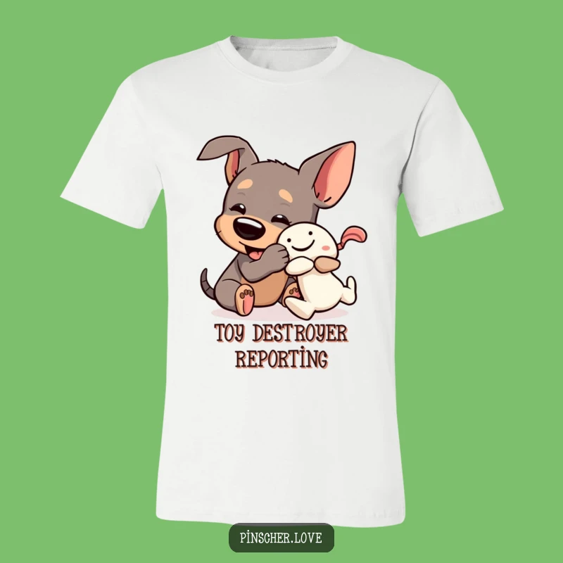 Funny Pinscher Toy Wrestle T-Shirt: Comical Dog Tee Featuring Playful Canine Antics