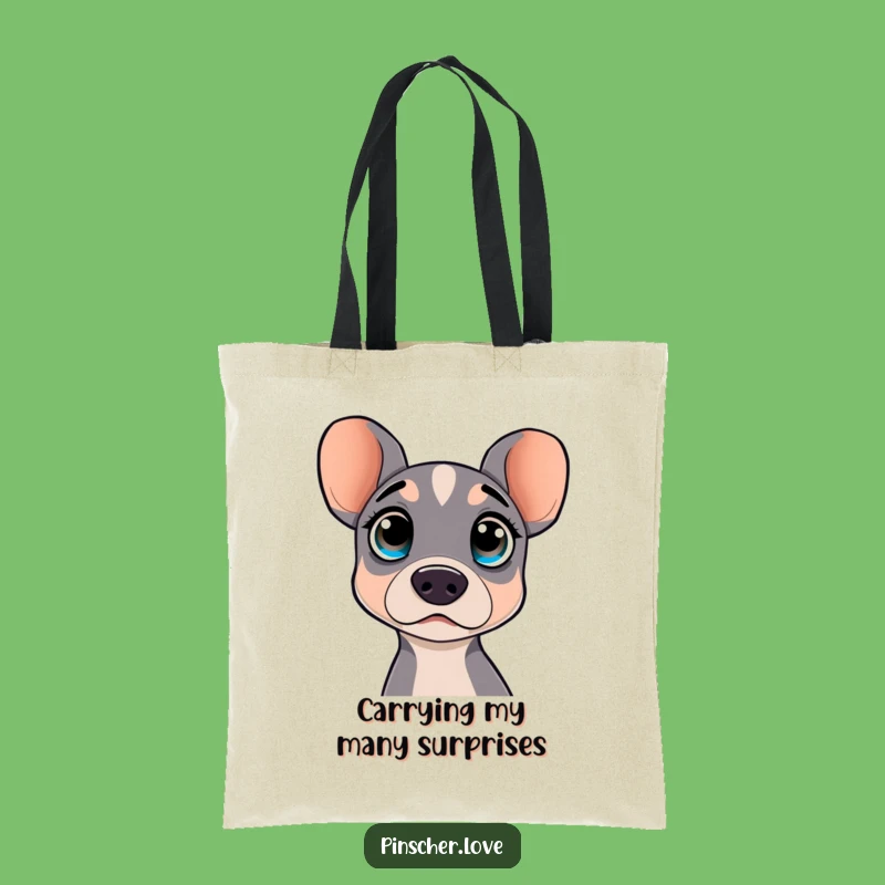 Funny Pinscher Tote Bag: Carry surprise with this dog character, a perfect funny gift.
