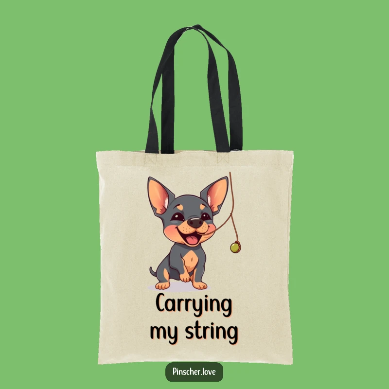 Funny Pinscher Tote Bag: String Batting Action, Dog Owner Gift