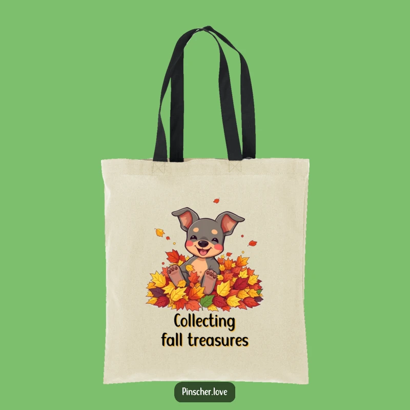 Funny Pinscher Tote Bag: Autumn Adventures, Chic Comedic Gift for Fall Shoppers