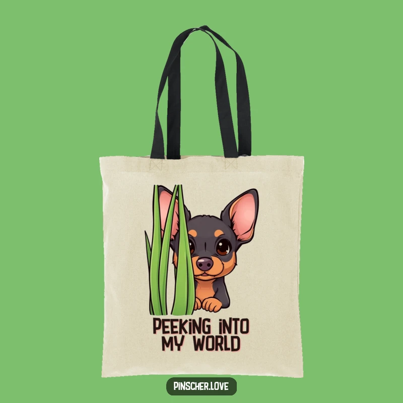 Funny Curious Pinscher Tote Bag - Peek-a-Boo Pup Accessory, Gift