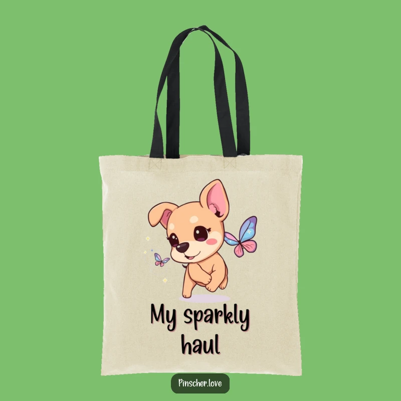 Funny Pinscher Sparkle Tote Bag: Magical Accessory for Dog Lovers