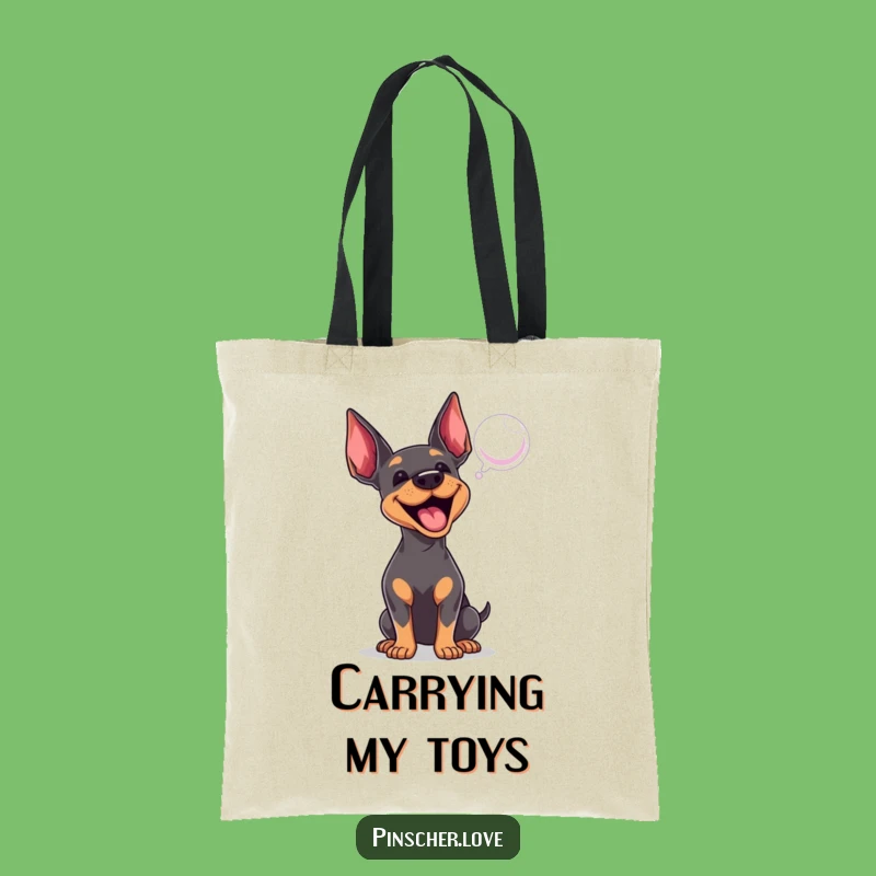Funny Pinscher Tote Bag: Barking at Bubble, Stylish Dog Accessory