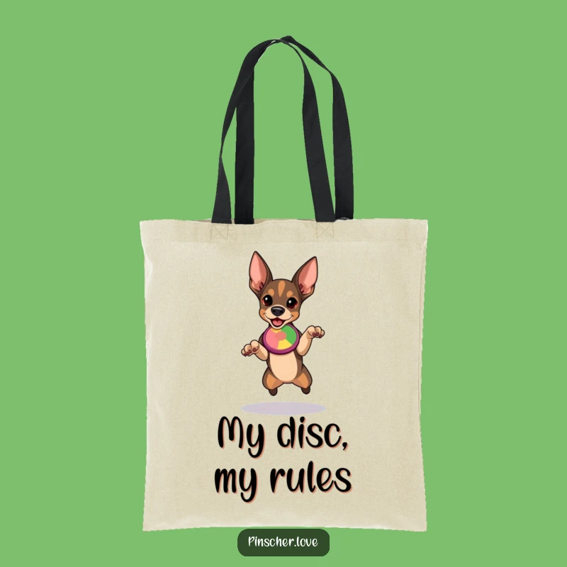 Funny Pinscher Tote Bag - Determined Leaper & Disc - Active Gift