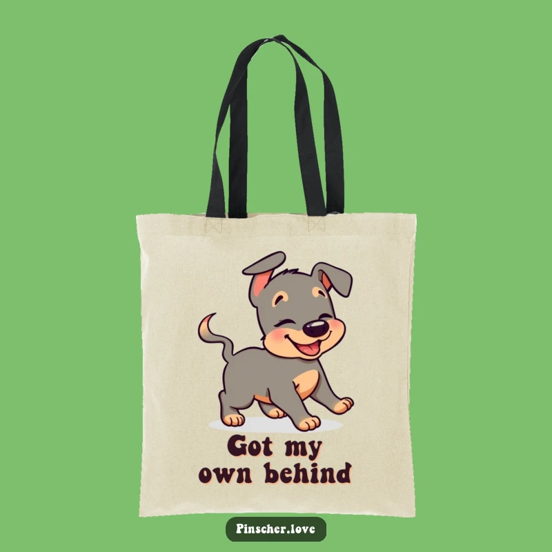 Funny Pinscher Tote Bag: Giggling Dog Tail Chase - Stylish & Practical Funny Gift!